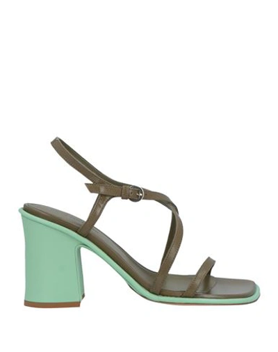 Dries Van Noten Woman Sandals Military Green Size 8 Leather