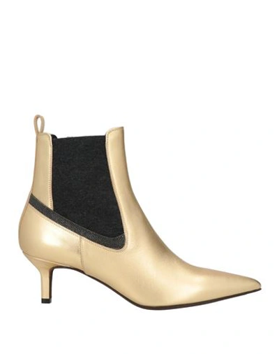 Brunello Cucinelli Woman Ankle Boots Gold Size 10 Leather In Black