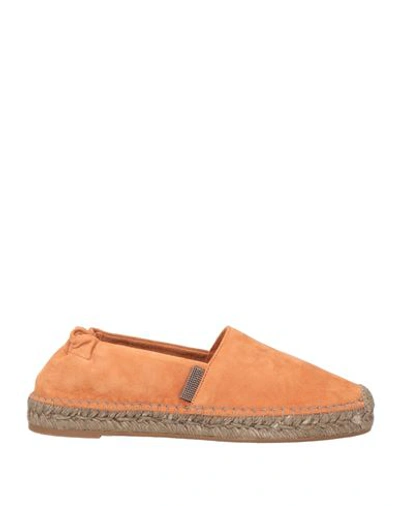 Brunello Cucinelli Woman Espadrilles Orange Size 7.5 Leather