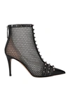 Valentino Garavani Woman Ankle Boots Black Size 5.5 Leather, Textile Fibers In Black