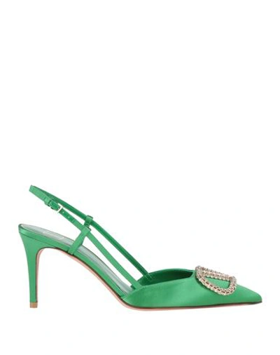 Valentino Garavani Woman Pumps Green Size 8 Textile Fibers