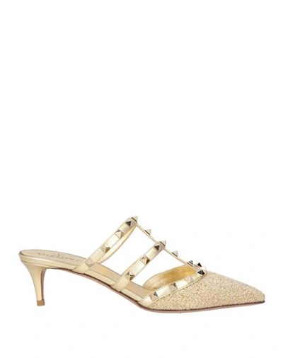 Valentino Garavani Woman Mules & Clogs Gold Size 6.5 Leather, Textile Fibers
