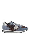 PHILIPPE MODEL PHILIPPE MODEL WOMAN SNEAKERS SLATE BLUE SIZE 7 LEATHER, TEXTILE FIBERS