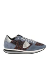 Philippe Model Woman Sneakers Slate Blue Size 7 Leather, Textile Fibers In Blue