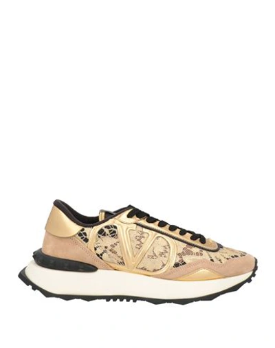 Valentino Garavani Woman Sneakers Gold Size 7 Leather, Textile Fibers