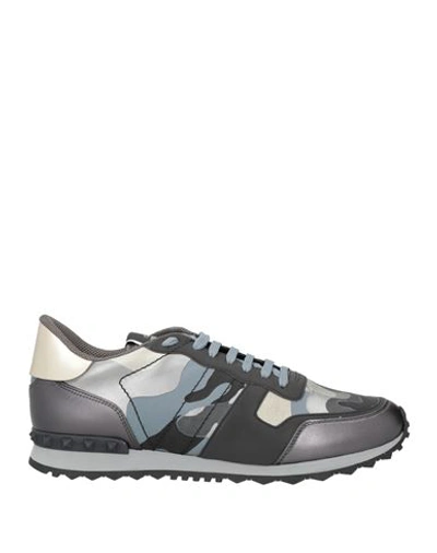 Valentino Garavani Man Sneakers Lead Size 7.5 Textile Fibers, Leather In Grey