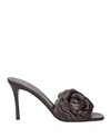Valentino Floral Appliqué Leather Sandals In Brown