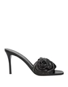Valentino Floral Appliqué Leather Sandals In Black