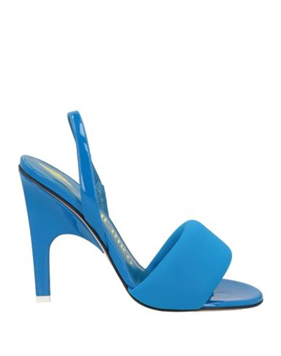 Attico The  Woman Sandals Azure Size 6.5 Leather, Textile Fibers In Blue