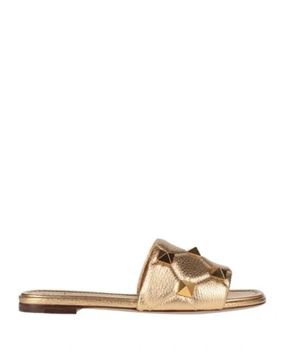 Valentino Garavani Woman Sandals Gold Size 8 Leather