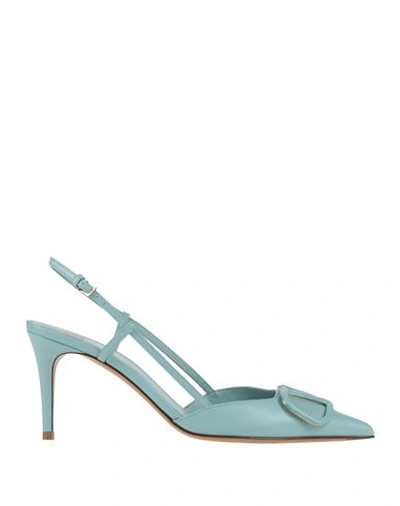 Valentino Garavani Woman Pumps Turquoise Size 8 Leather In Blue