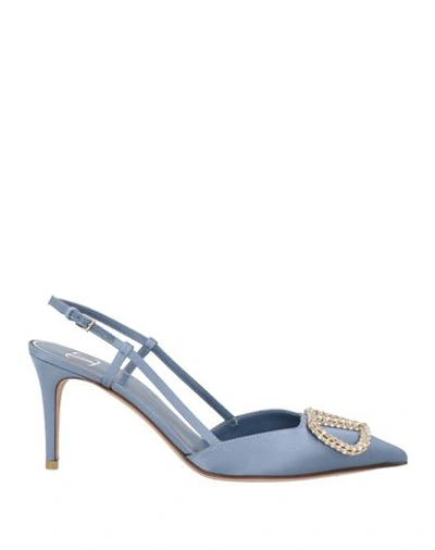 Valentino Garavani Woman Pumps Pastel Blue Size 8 Textile Fibers