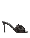 Valentino Floral Appliqué Leather Sandals In Black