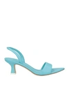 3juin Woman Sandals Turquoise Size 8 Leather In Blue