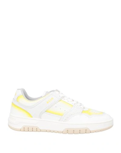 Msgm Airbrush Leather Low Top Sneakers In White,yellow