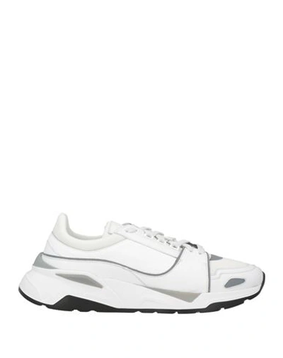 Canali Man Sneakers White Size 8.5 Leather, Textile Fibers