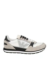 EMPORIO ARMANI EMPORIO ARMANI MAN SNEAKERS LIGHT GREY SIZE 9 LEATHER, TEXTILE FIBERS