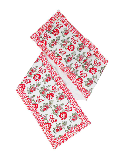 Tiramisu Flutter & Bloom Block Print Cotton Table Runner In Pink