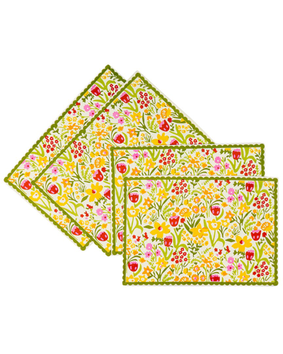 Tiramisu Spring Fling Block Print Cotton Placemats In Green