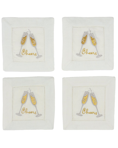 Tiramisu Fizz & Flutes Embroidered Cocktail Napkins In Gold