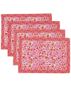 Tiramisu Crimson Infusion Block Print Cotton Placemats In Red