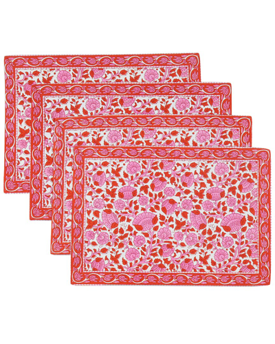 Tiramisu Crimson Infusion Block Print Cotton Placemats In Red