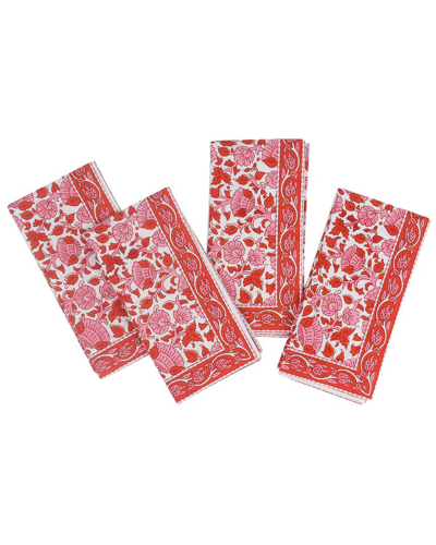 Tiramisu Crimson Infusion Block Print Cotton Napkins In Red