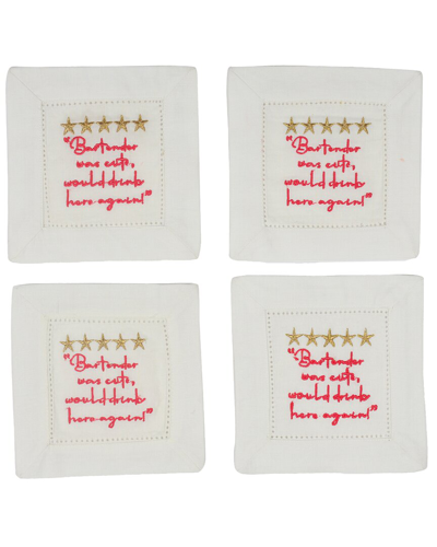 Tiramisu Sip & Smile Embroidered Cocktail Napkins In Pink