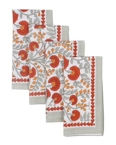 Tiramisu Scarlet & Slate Floral Block Print Cotton Napkins In Red