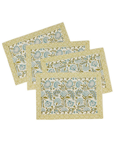 Tiramisu Fresh Foliage Block Print Cotton Placemats In Green
