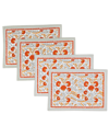 Tiramisu Scarlet & Slate Floral Block Print Cotton Placemats In Red
