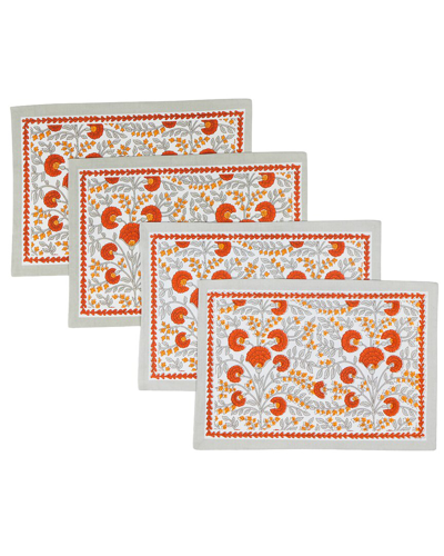 Tiramisu Scarlet & Slate Floral Block Print Cotton Placemats In Red