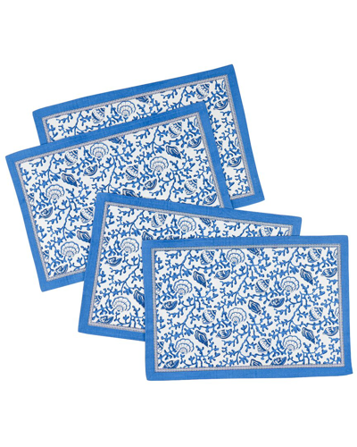 Tiramisu Seaside Serenity Block Print Cotton Placemats In Blue