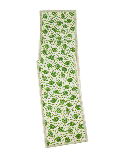 Tiramisu Green Artichoke Bliss Block Print Cotton Table Runner