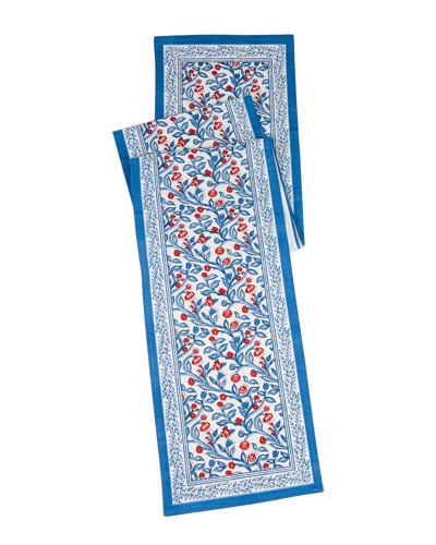 Tiramisu Chic Contrast Block Print Cotton Table Runner In Blue