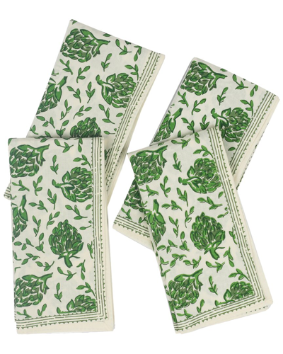Tiramisu Green Artichoke Bliss Block Print Cotton Napkins