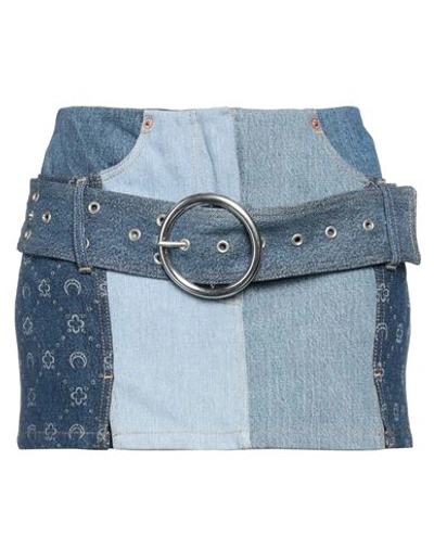 Marine Serre Monogram-print Patchwork Denim Mini Skirt In Blue