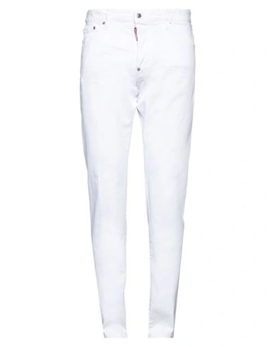 Dsquared2 Man Jeans White Size 40 Cotton, Elastane, Calfskin