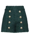 Balmain Woman Shorts & Bermuda Shorts Deep Jade Size 6 Polyamide, Virgin Wool, Cotton In Green