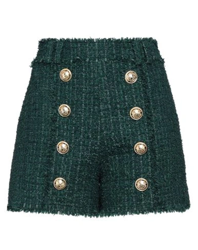 Balmain Woman Shorts & Bermuda Shorts Deep Jade Size 6 Polyamide, Virgin Wool, Cotton In Green
