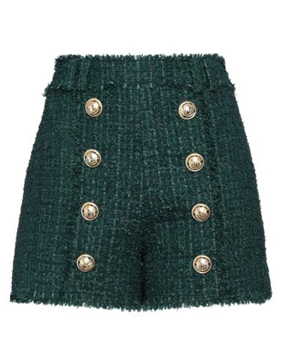 Balmain Woman Shorts & Bermuda Shorts Deep Teal Size 8 Polyamide, Virgin Wool, Cotton In Green