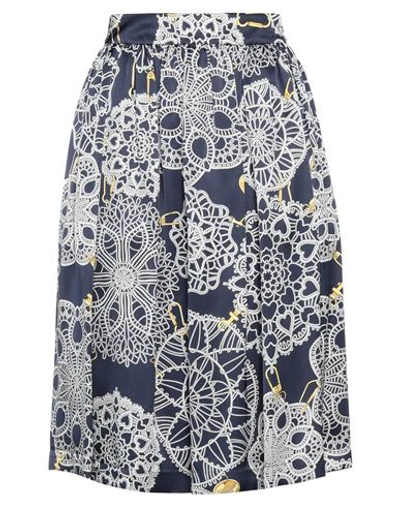 Boutique Moschino Woman Midi Skirt Midnight Blue Size 6 Silk, Viscose