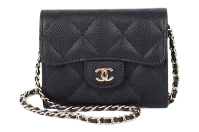 Pre-owned Chanel Classic Mini Chain Wallet Black (ap0238-y33352-c3906)