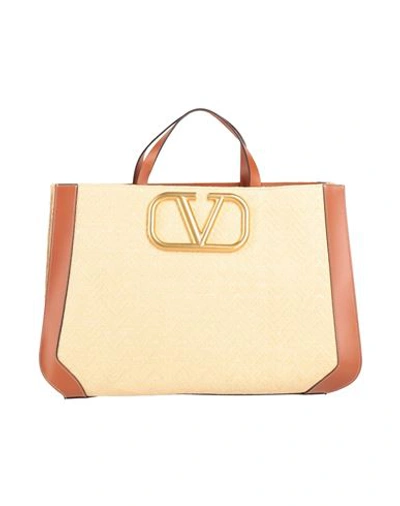 Valentino Garavani Woman Handbag Beige Size - Leather, Synthetic Raffia