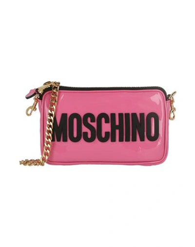 Moschino Patent Leather Logo Shoulder Bag Woman Cross-body Bag Pink Size - Viscose