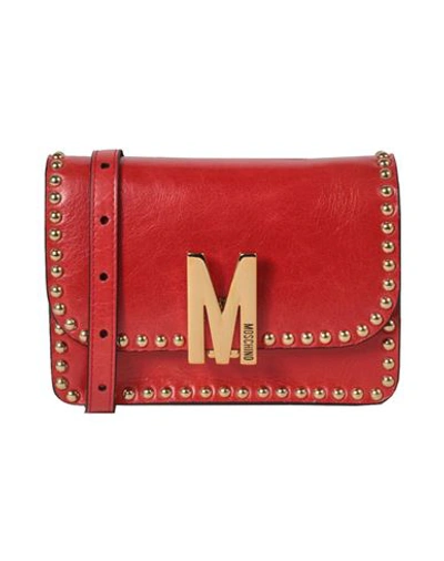 Moschino M Logo Studded Leather Shoulder Bag Woman Cross-body Bag Red Size - Tanned Leather