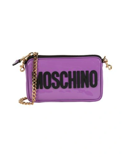 Moschino Leather Logo Shoulder Bag Woman Cross-body Bag Purple Size - Cowhide