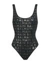 Balmain Logo Printed Lycra One Piece Swimsuit In Black
