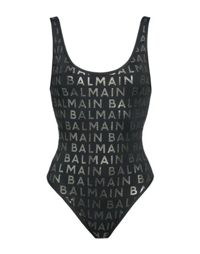 Balmain Logo Printed Lycra One Piece Swimsuit In Black