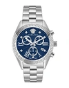 Versace 40mm Ss Blu Dial Slv Bra In Silver